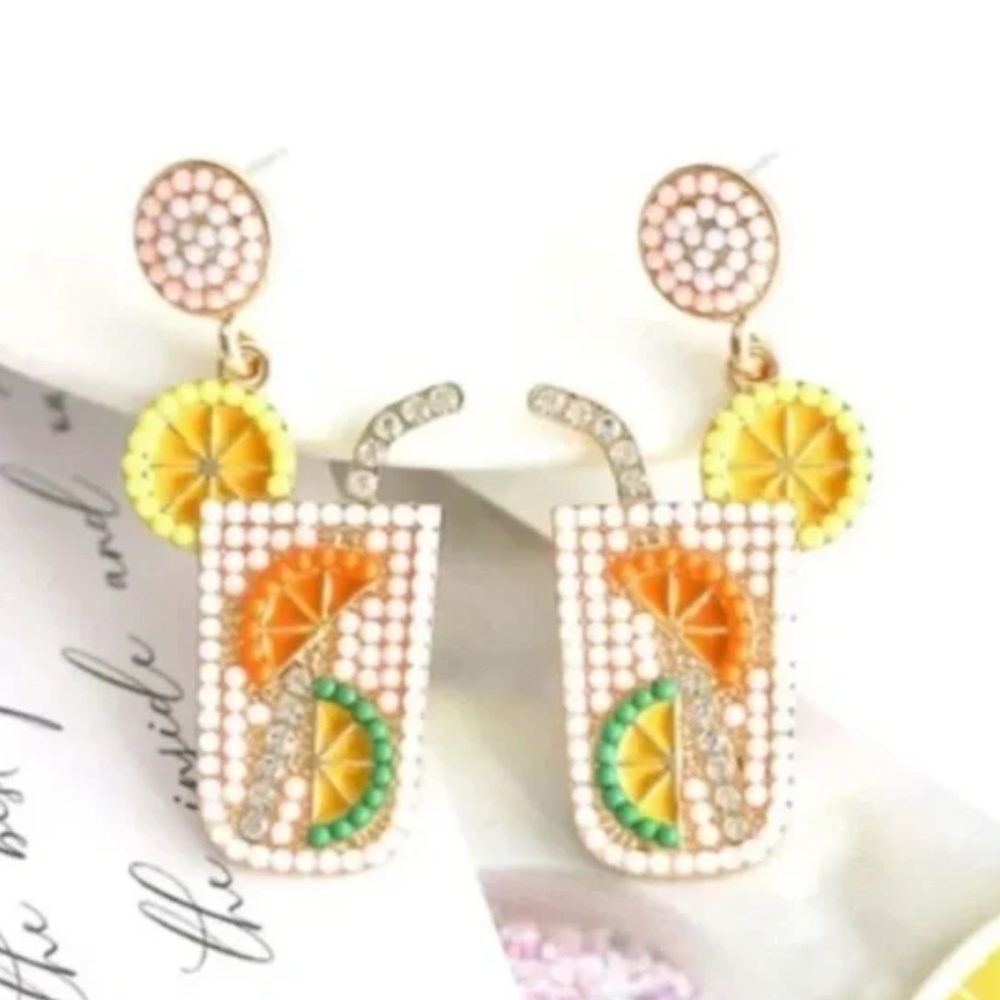 ❤️ FREE Lemon Drink Alcohol Party Chic Fruit Art Vaca Gift Lime Tequila Earrings